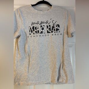 Gray Graphic Tee with 'Mama's Milk Bar' Print